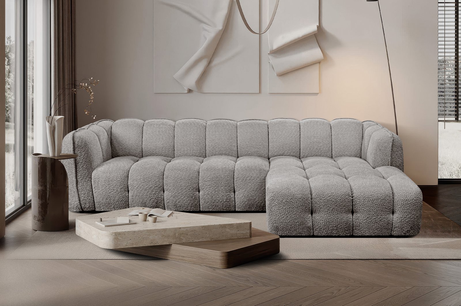 Kampinė sofa Egon - pilka spalva