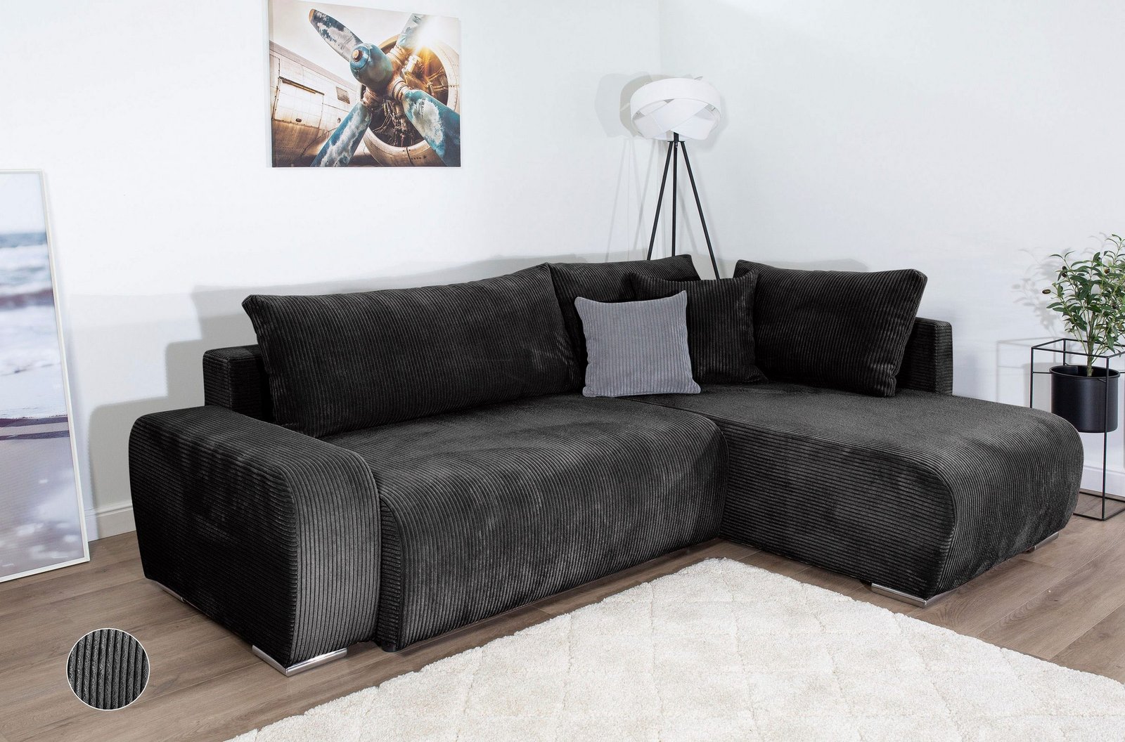 Kampinė sofa Poppy – antracito spalvos